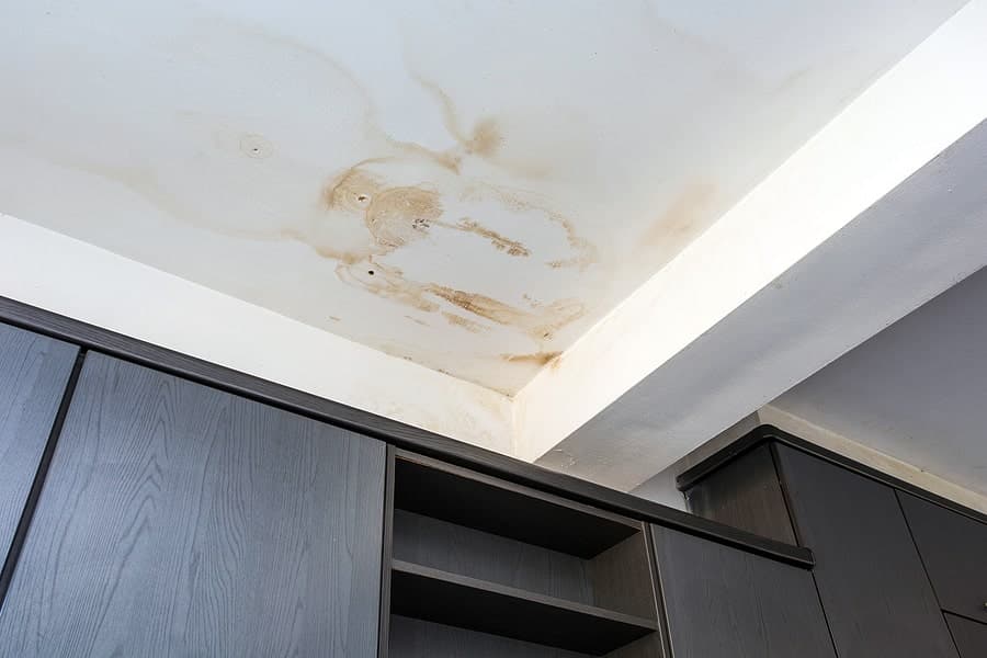 mold on the ceiling as a result from water coming from a roof leak