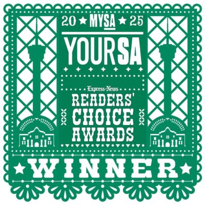 MySA.com and San Antonio Express-News 2025 Reader’s Choice Award logo recognizing Rhino Roofers as the Best Roofing Company in San Antonio.