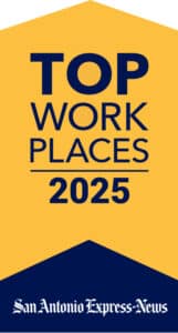 San Antonio Express-News Top Workplaces 2025 logo recognizing Rhino Roofers as an award-winning roofing company in San Antonio and Austin.