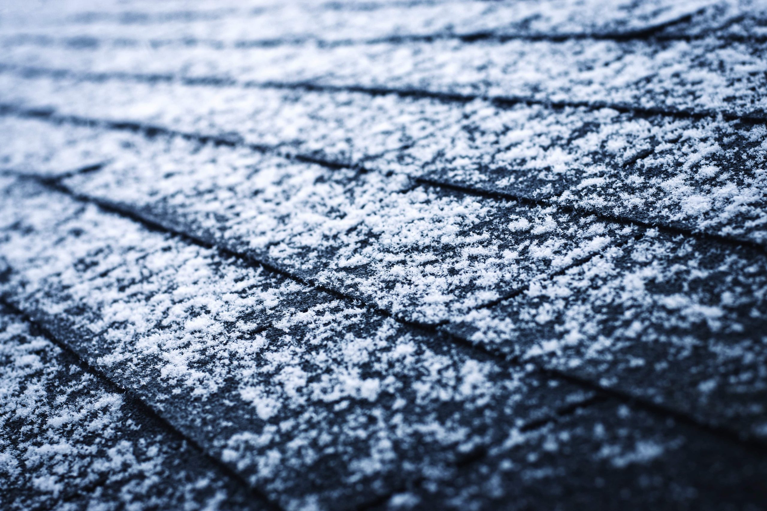 asphalt shingles with snow
