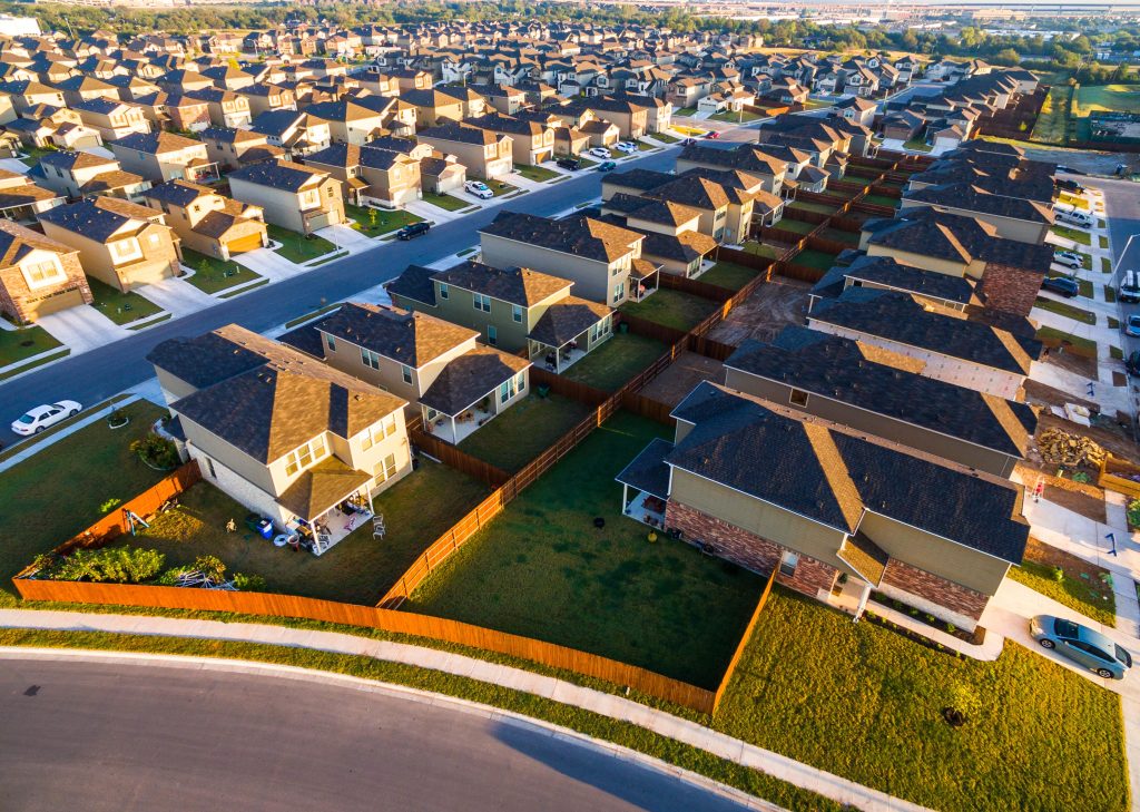overhead view residential roofs