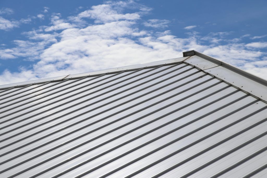sloped metal roof in gray