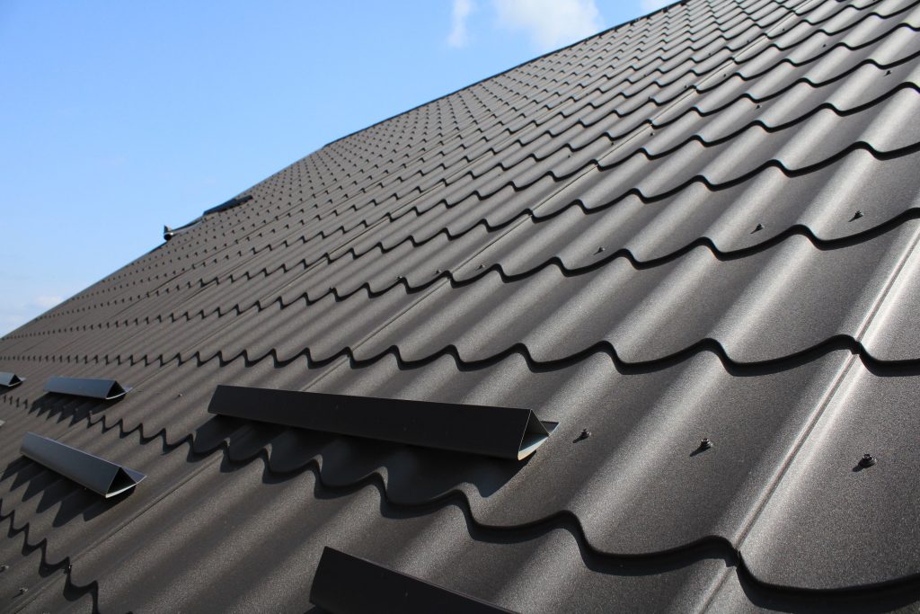 sloped metal roof with ridges