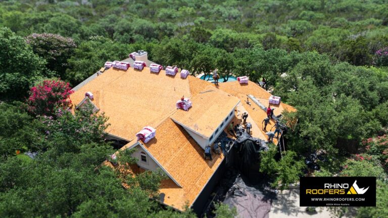Rhino Roofers crew installing a new roof on build day