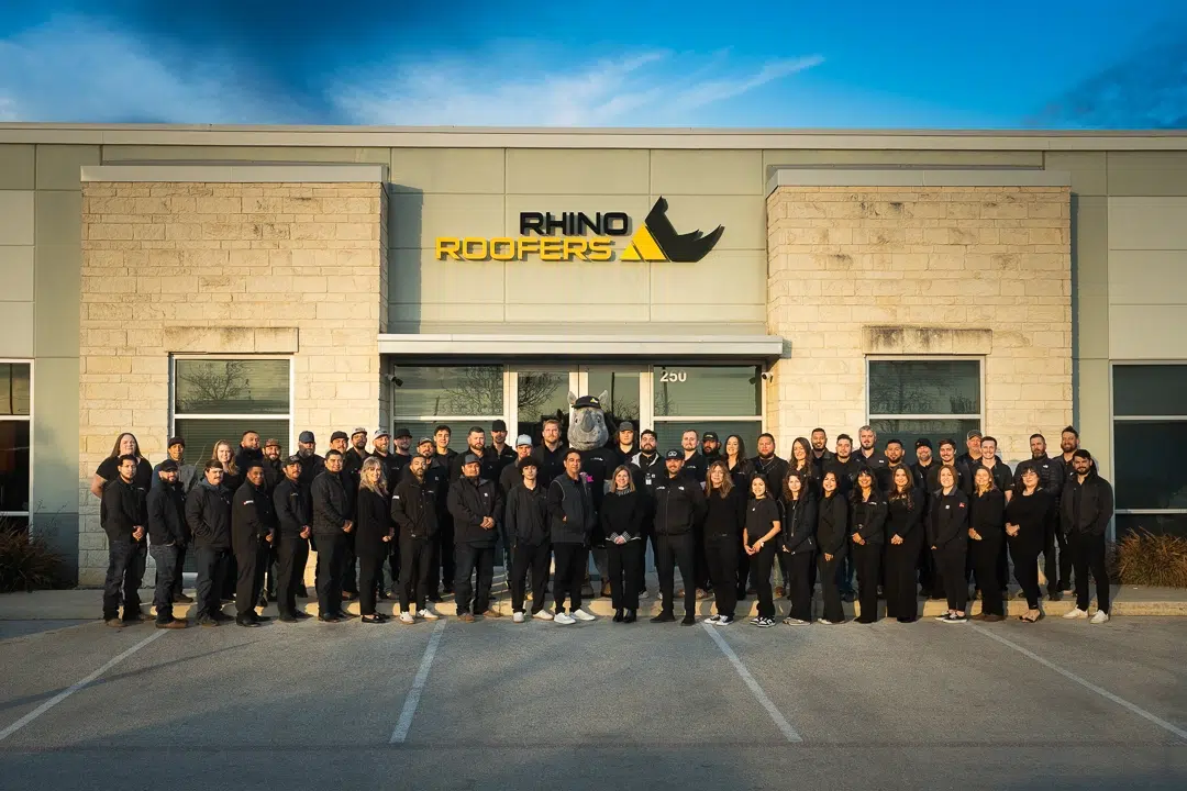 The Rhino Roofers team in front of the San Antonio office